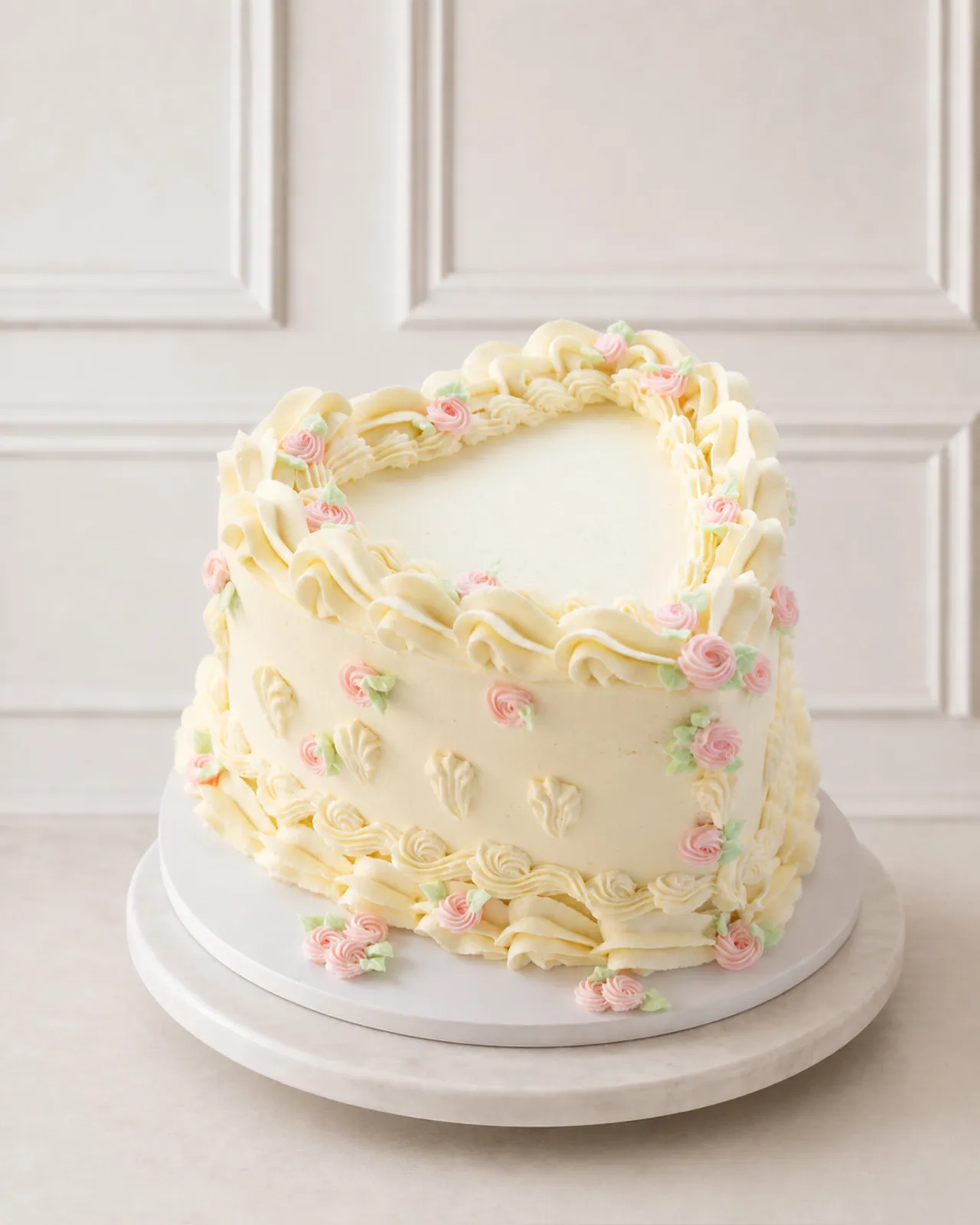 Heart-shaped piped buttercream cake