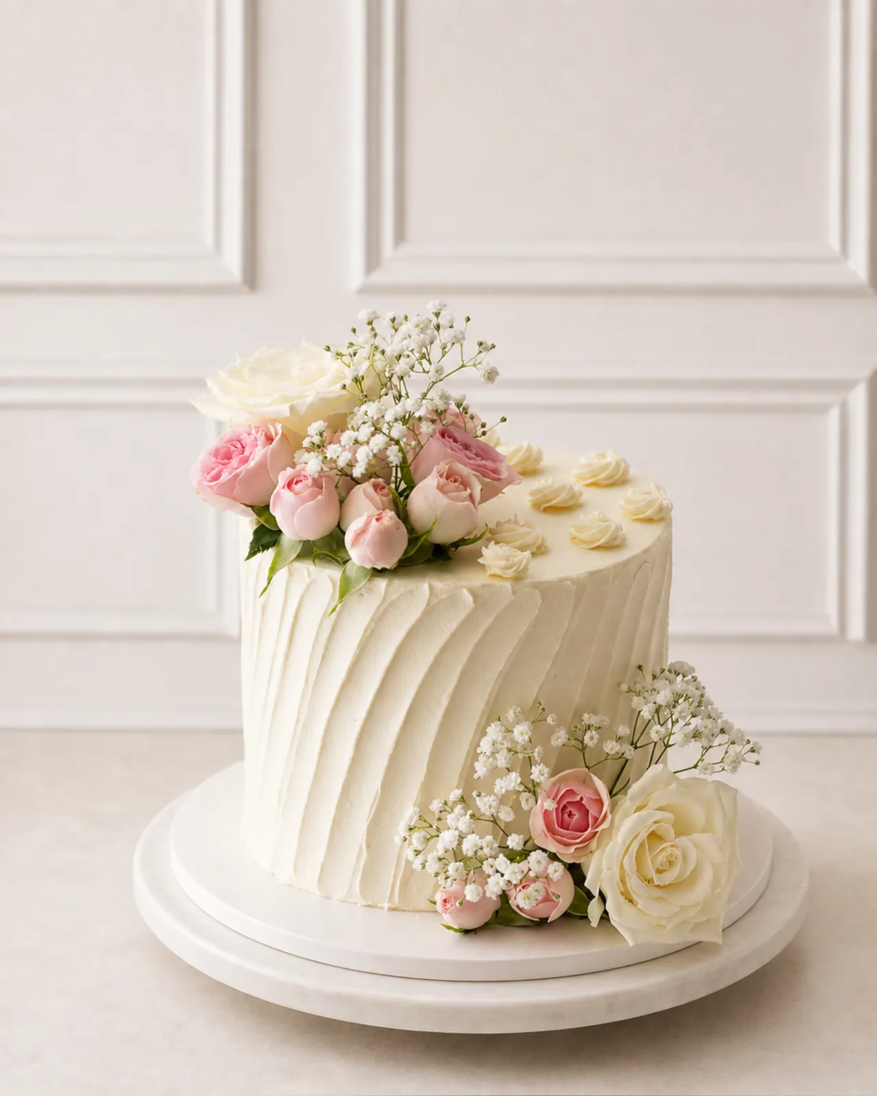 Textured ivory cake with garden roses