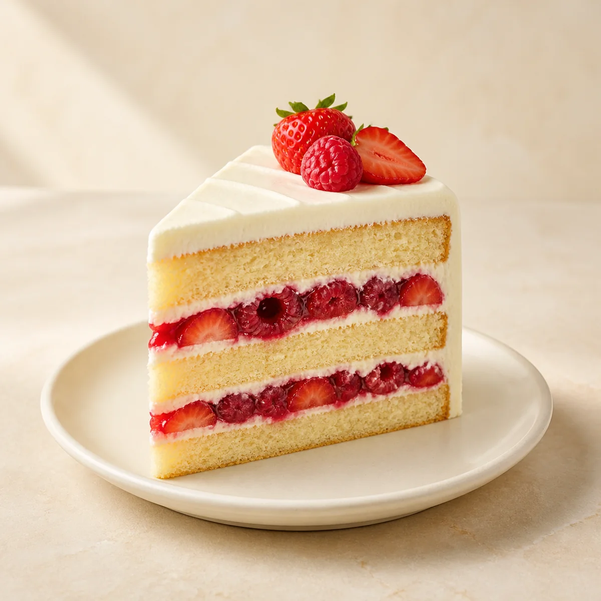 A slice of fresh berry filled cake